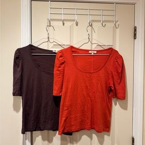 Madewell vibrant orange and chocolate brown Short Sleeve Tops